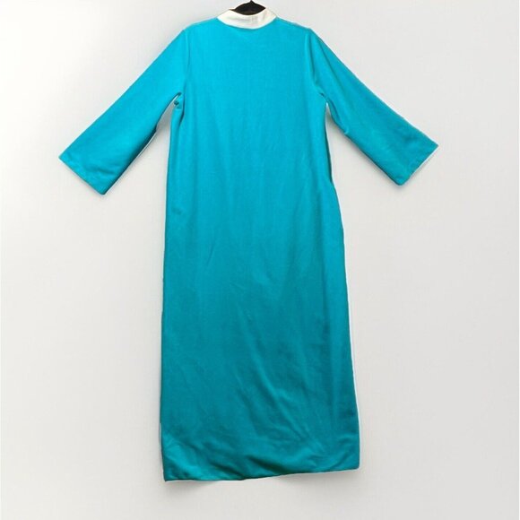 Vintage 60s‎ Sears Day Home Wear House Coat M Zip Robe Embroidered Turquoise - Picture 7 of 9